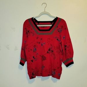 Pierri New York 3/4 sleeve red sweater square neck size L